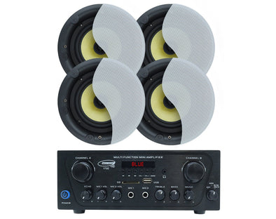 2 Channel Amplifier + 4x 6" Indoor Ceiling Speakers Cafe Restaurant 172C+2xLGC63