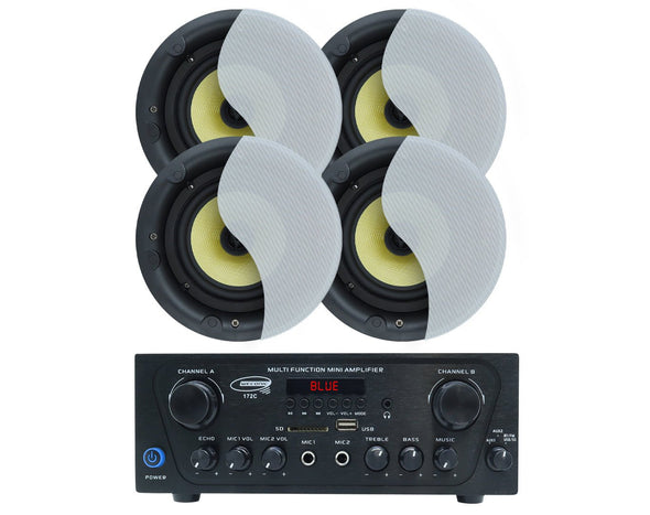 Weconic 6" Indoor Ceiling Speaker Set with Bluetooth Amplifier Cafe Restaurant 172C+2xLGC63