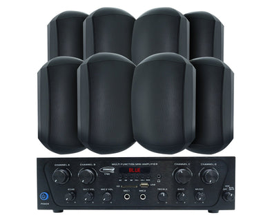 Bluetooth Amplifier + 8x6.5" Outdoor Wall Speaker Package Cafe 174C+4xWTP660BLK