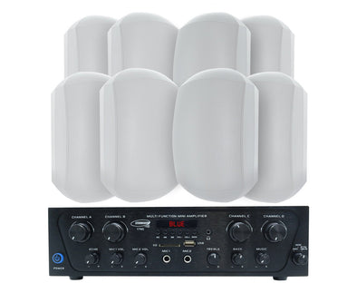 Bluetooth Amplifier + 8x6.5" Outdoor Wall Speaker Package 174C+4xWTP660WHT