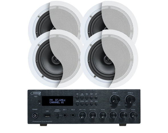 Weconic 6" Indoor Ceiling Speaker Set with Bluetooth Amplifier Cafe Restaurant 182C+2xC62