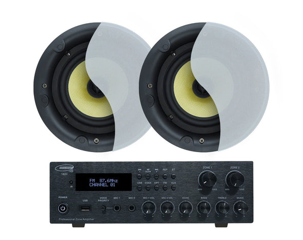Weconic Twin 8" Speaker Package with Bluetooth Amplifier Cafe Restaurant Office 182C+LGC83