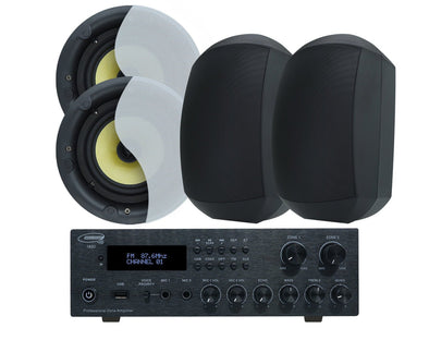 Weconic 6" Indoor Outdoor Ceiling Speaker Package with Bluetooth Amplifier 182C+LGC63+WTP660-BLK