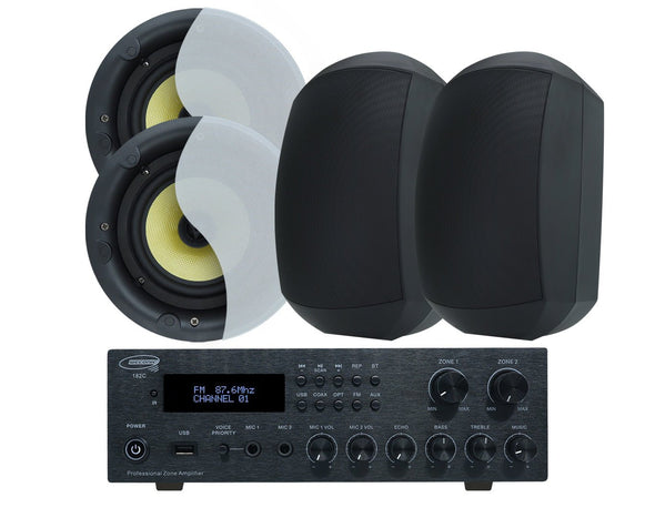 Weconic 6" Indoor Outdoor Ceiling Speaker Package with Bluetooth Amplifier 182C+LGC63+WTP660-BLK