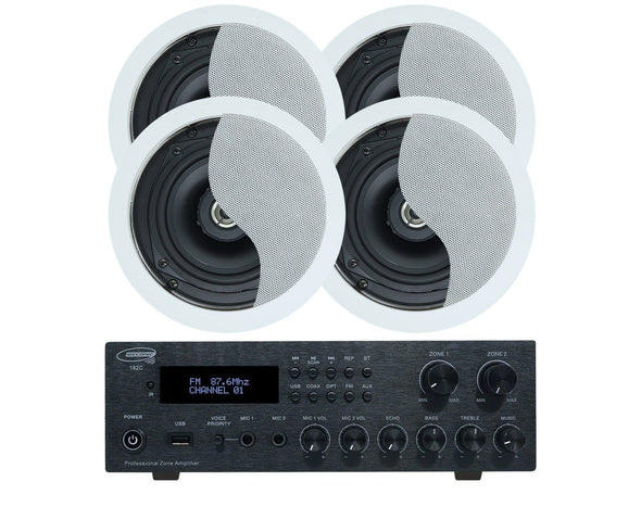 Weconic Bluetooth Amplifier 5.25" Ceiling Speaker Package Cafe Restaurant 182C+SA350W