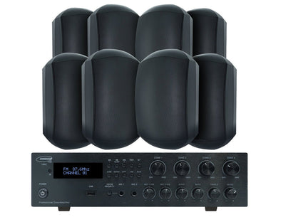 Weconic Outdoor Speaker Package with 320W Bluetooth Amplifier Black 184C+4xWTP660BLK