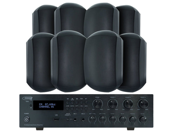 Weconic Outdoor Speaker Package with 320W Bluetooth Amplifier Black 184C+4xWTP660BLK