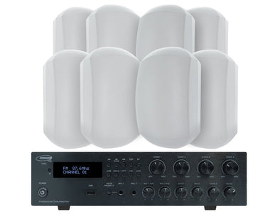 Weconic Outdoor Speaker Package with 320W Bluetooth Amplifier White 184C+4xWTP660WHT