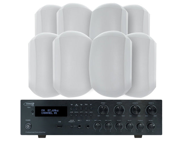 Weconic Outdoor Speaker Package with 320W Bluetooth Amplifier White 184C+4xWTP660WHT