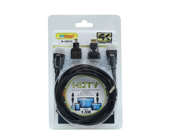 HDMI to HDMI 1.5m Mini Micro Tips HD 4K TV Monitor Projector HDMI3IN1 