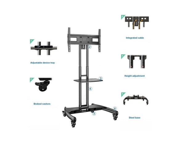 32" - 75" TV Trolley Floor Stand on Wheels 45kg Capacity AVA1500