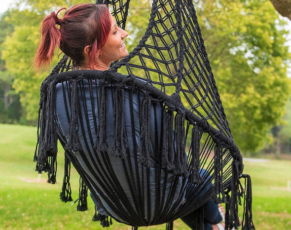 Equip Avocado Macrame Hanging Chair Black
