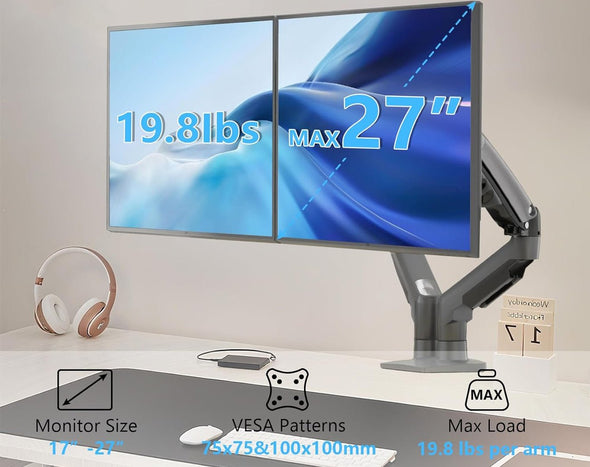 Dual Arm Monitor Desk Mounts 17" - 27" Screens B032