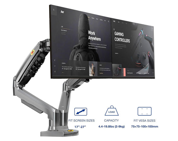 Dual Arm Monitor Desk Mounts 17" - 27" Screens B032