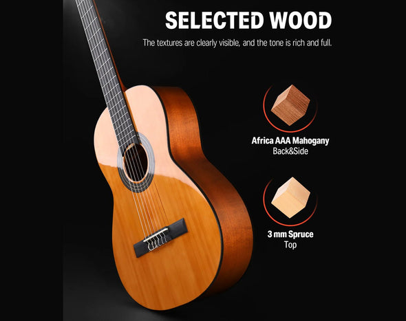 Donner 39" Classical Acoustic Guitar Beginner Kit DCG-162BR