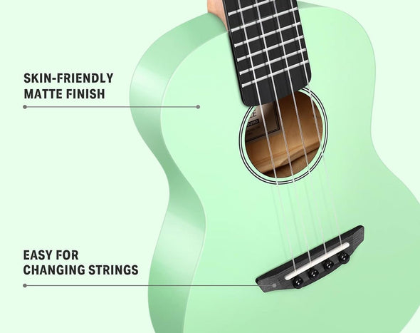 DONNER 23" Maple Concert Ukulele 4 String Bundle Green DUC-230G