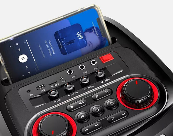 Precision Audio Portable Bluetooth Karaoke Music System Party Speaker LED Lights Dual Wireless Microphones ED1015 