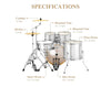 Eastar 5 Piece Birch Acoustic Drum Kit EDS-580 Silver Sparkle