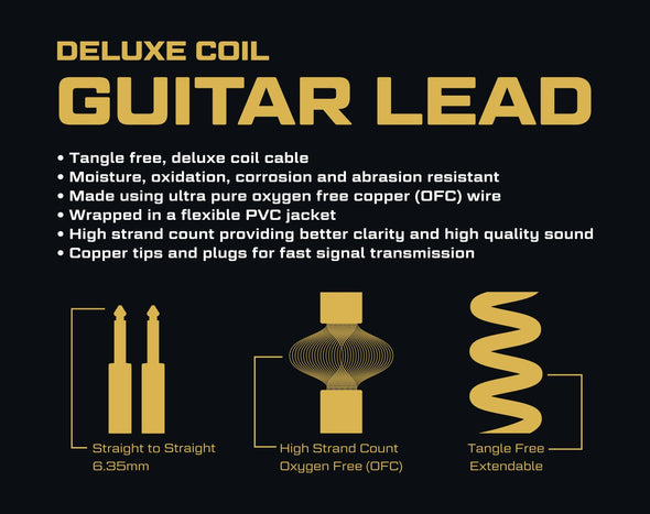 Precision Audio 5m Guitar Coil Cable 1/4" Jack Premium Lead GLEADC5