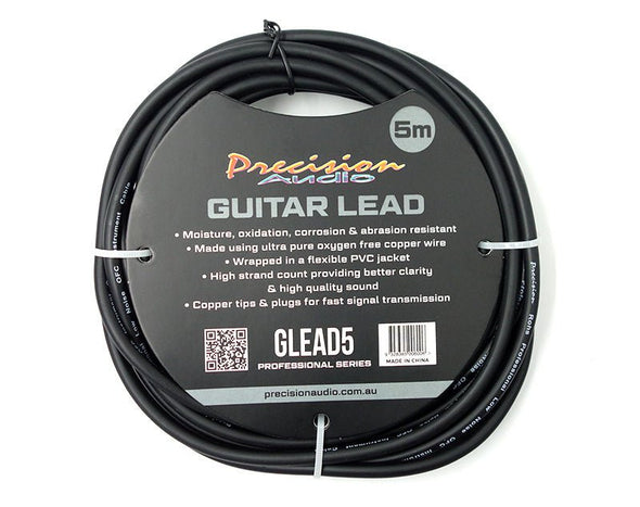 Precision Audio 1/4" To 1/4" Jack 6.35mm Electric Guitar Lead Studio Cable 5m GLEAD5 