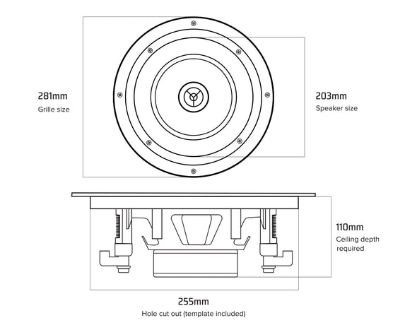 8" 203mm Rimless Ceiling Speakers LGC83