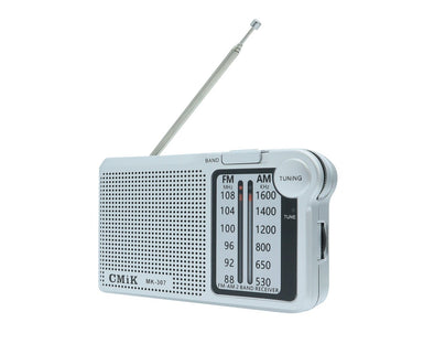 Portable Pocket AM FM Radio Speaker 3.5mm Earphone Jack MK-307-SIL