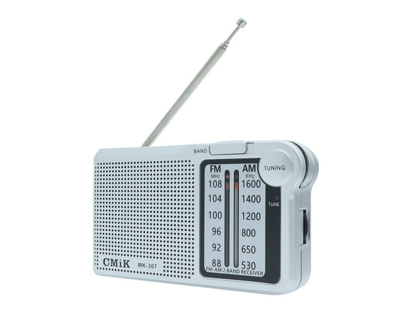 Portable Pocket AM FM Radio Speaker 3.5mm Earphone Jack MK-307-SIL