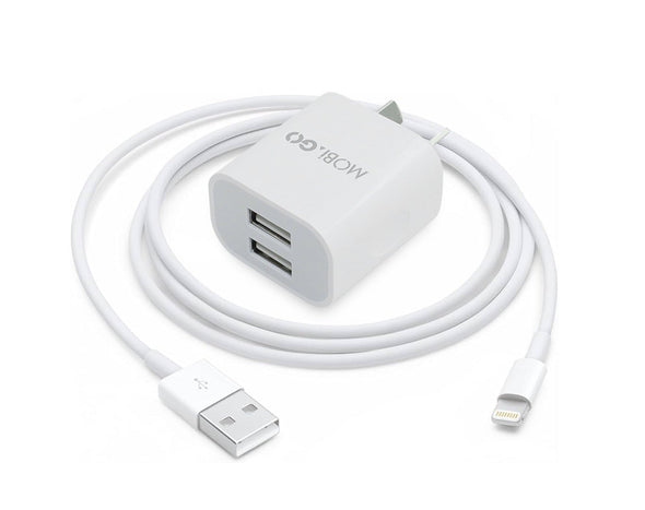 Dual USB Adaptor with USB to Lightning Cable Combo Quick Charge Charger GO302