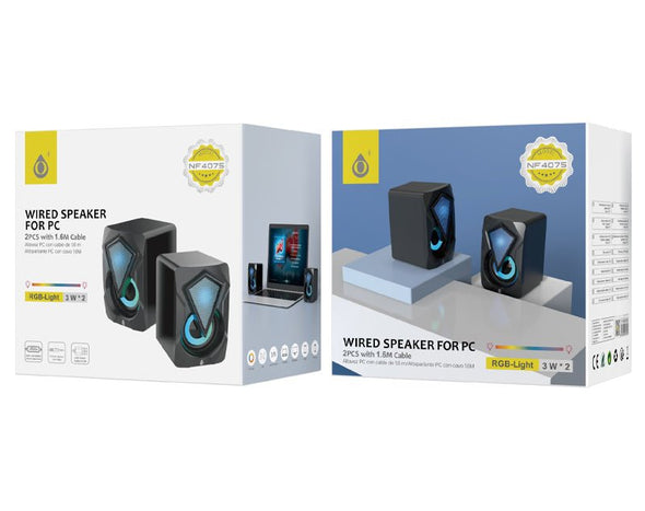 Moveteck Wired PC Computer Speakers Pair RGB LED Light 3W NF4075