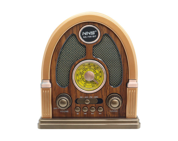 Retro Arch Bluetooth Speaker AM FM SW Radio Dark Brown NS-7061BT-DB