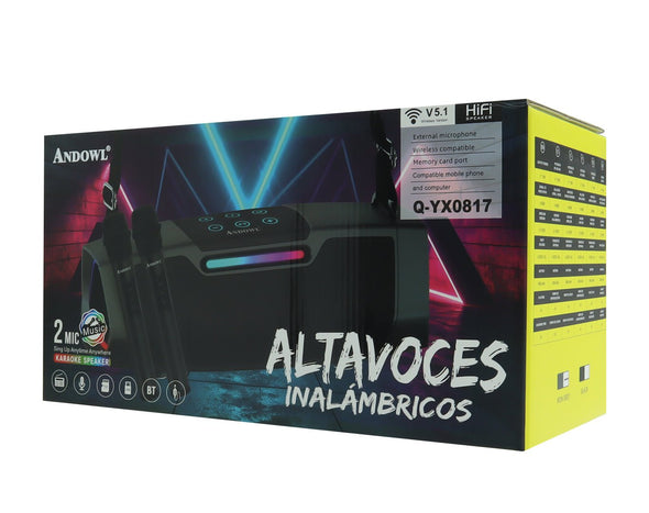 Andowl Portable Bluetooth Karaoke Speaker Dual Wireless Microphones Q-YX0817