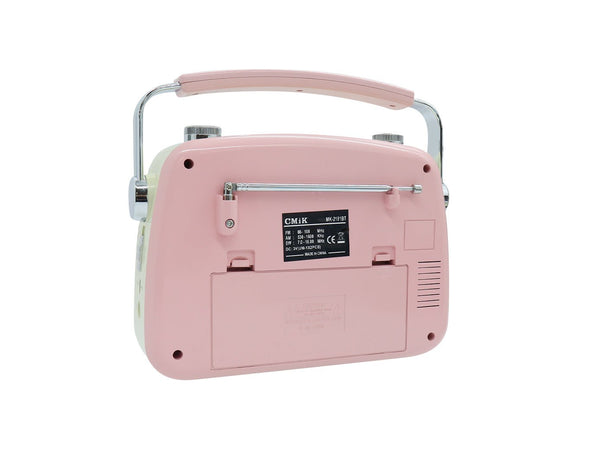 CMIK Retro Bluetooth Speaker AM FM SW Radio Rechargeable Pink MK-2181BT-PNK