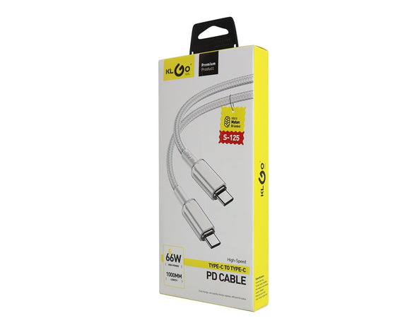KLGO Type-C To Type-C Fast Charge Braided Cable 66W 1m Length White S-125