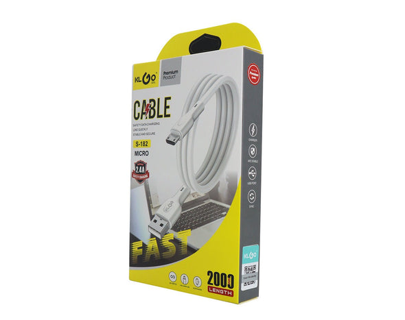 KLGO Micro-USB to USB Fast Charge Cable 2m Length White S-182