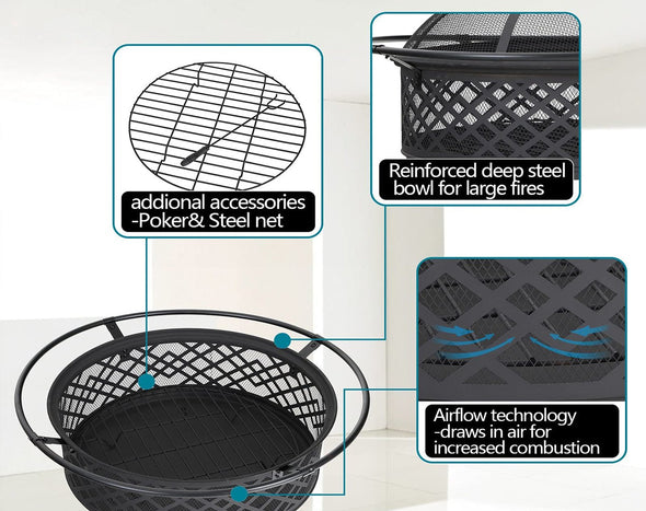 PHI VILLA 32" Wood Burning Fire Pit & BBQ S990