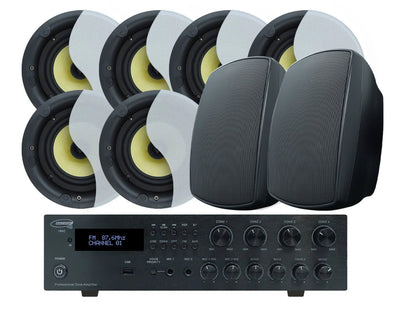 Indoor Outdoor Speaker Package with 320W Bluetooth Amplifier Black 184C+3xLGC63+SA850B