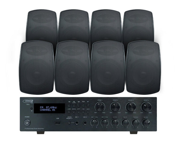Outdoor Speaker Package with 320W Bluetooth Amplifier Black 184C+4xSA850B