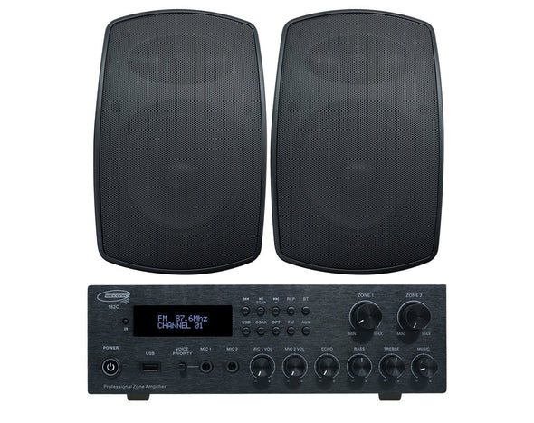 Outdoor Speaker Package with 160W Bluetooth Amplifier Black 182C+SA850B