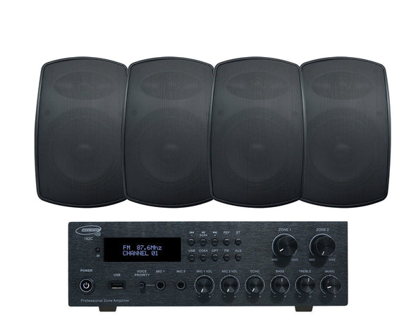 Outdoor Speaker Package with 160W Bluetooth Amplifier Black 182C+2xSA850B