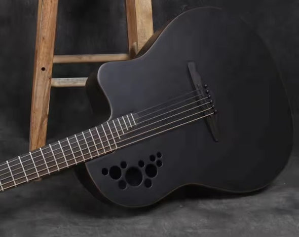 41" Semi Acoustic Oval Back Style Guitar Round Back Cutaway EQ 6 String Black SOLOEXP 