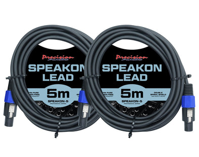 2 Pack 5m Speakon to Speakon Cable Amp Mixer Speaker SPEAKON5x2