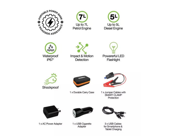 UNIDEN Waterproof Jumper Lead Car Start Emergency Kit with Powerbank 4WD