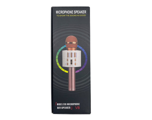 Bluetooth Wireless Karaoke Microphone Rechargeable Built-In Speaker V8 Blue 