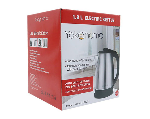 YOKOHAMA 1.8L Electric Kettle Stainless Steel 360° Rotation Power Base YOK-KT18125 