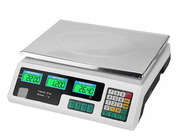 Electronic LCD Digital Kitchen Scale Commercial Cafe Restaurant 40KG Max. KITSCALE White