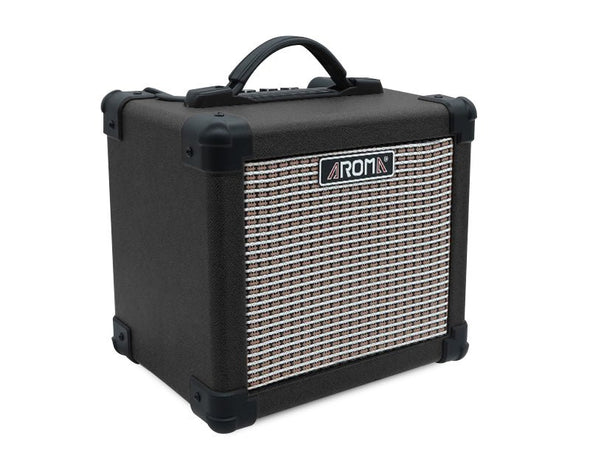 AROMA 10w Portable Guitar Amplifier Distortion Clean Tones Bass Treble Control AA Batteries AG10 Black