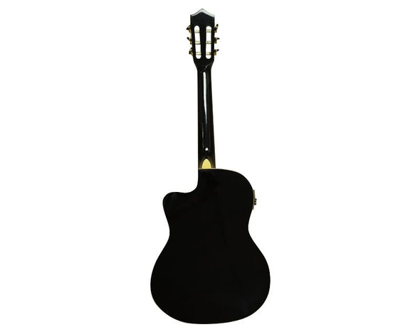 39" Inch Classical Cutaway Thin Body Semi Acoustic Guitar EQ Pickup Nylon String Linden Black CG-300TCE 