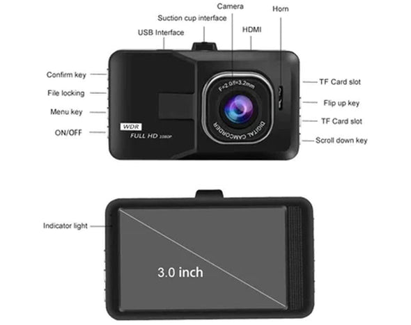 HD 1080P Car DVR 3" Lens Dash Cam Video Recorder Camera G-Sensor Night Vision CARDASH2
