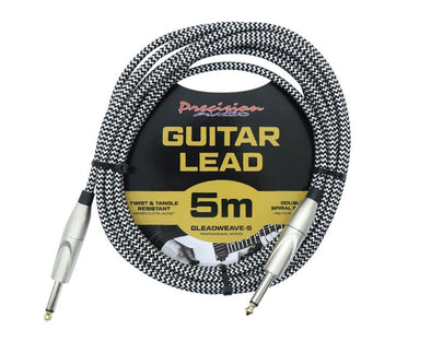 Precision Audio 1/4" To 1/4" 6.35mm Studio Stage Guitar Lead Weave 5m Silver Black GLEADWEAVE5-SIL 