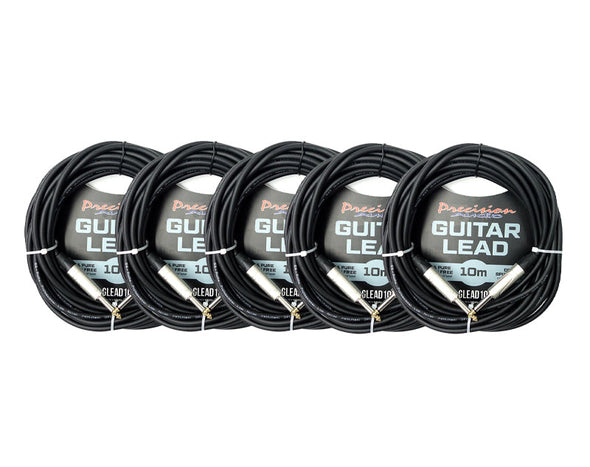 Precision Audio 5 Pack 1/4" To 1/4" 6.35mm Studio Stage Guitar Lead 10m GLEAD10 